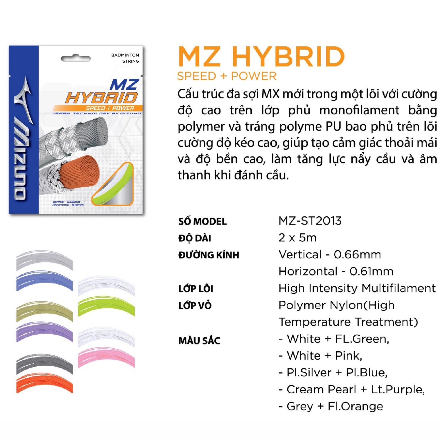 Dây cước căng vợt cầu lông Mizuno MZ Hybrid chính hãng