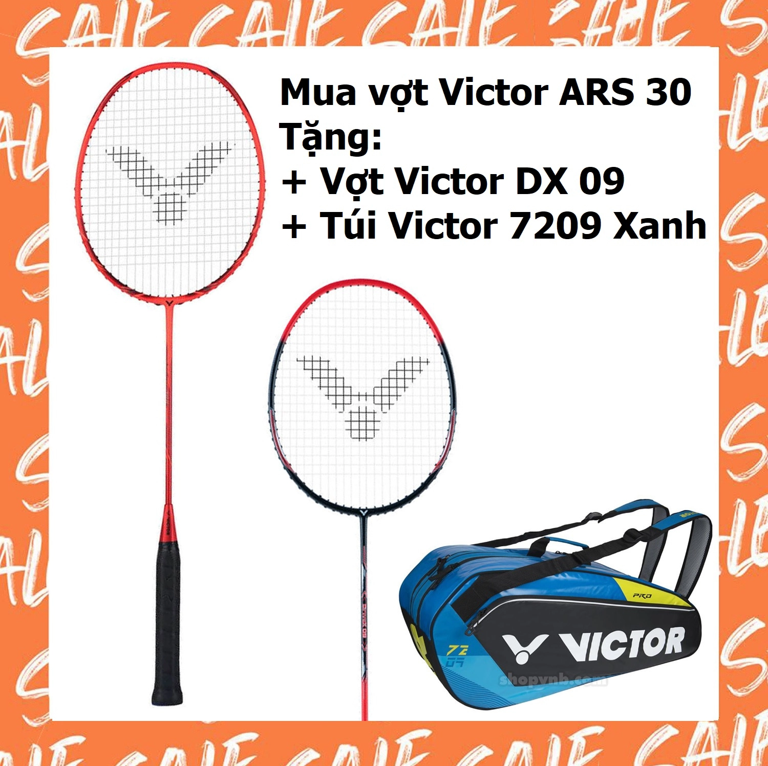 Combo mua vợt cầu lông Victor ARS 30 tặng vợt Victor DX09   Túi Victor 7209