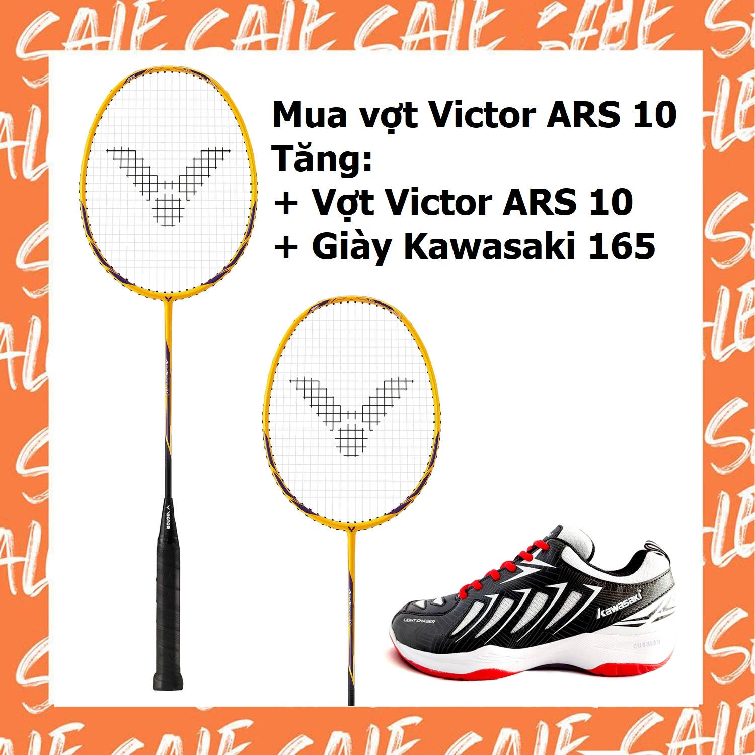 Combo mua vợt cầu lông Victor Auraspeed 10 tặng vợt Victor DX09   Giày Kawasaki 165 đen trắng