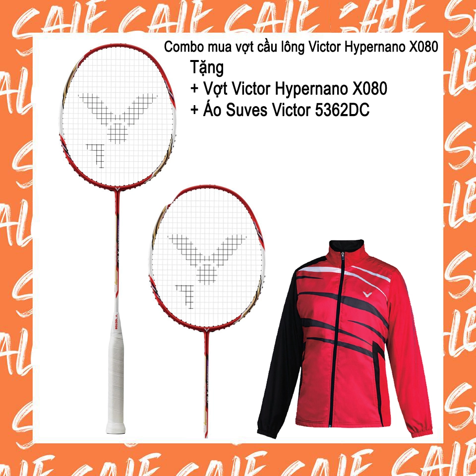 Combo mua vợt cầu lông Victor Hypernano X080 tặng vợt Victor Hypernano X080   áo Suves Victor 5362DC
