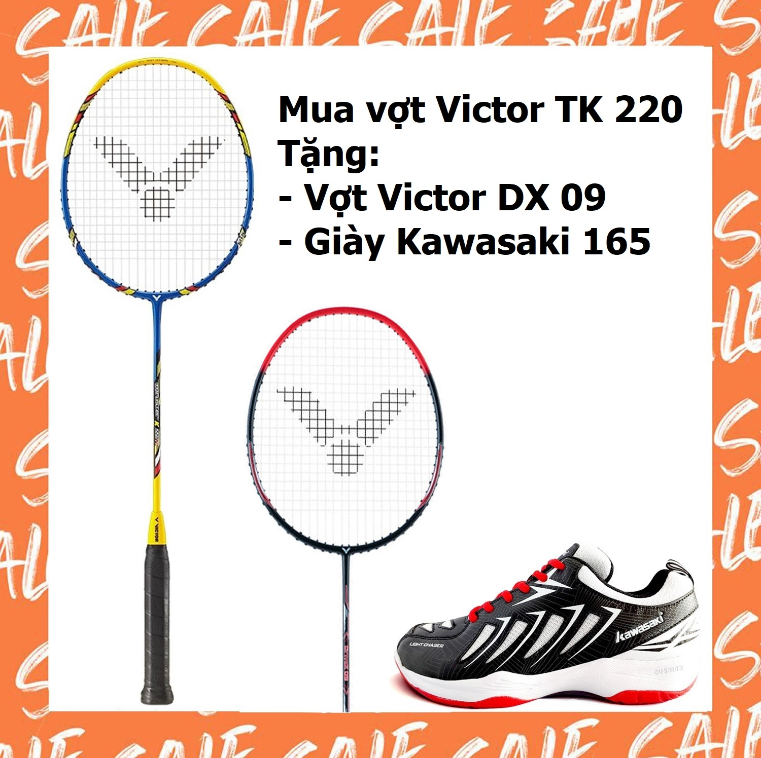Combo mua vợt cầu lông Victor TK 220 tặng vợt Victor DX09   Giày Kawasaki 165