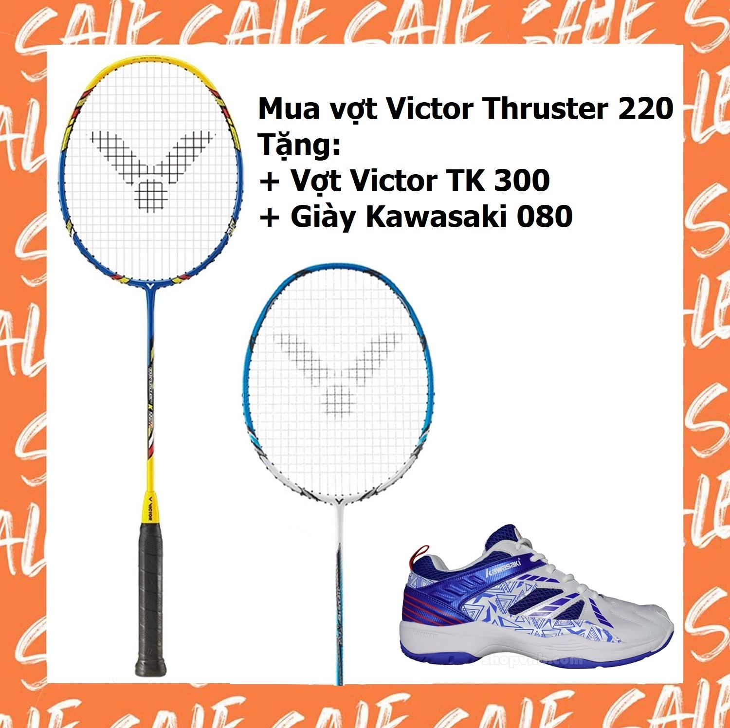 Combo mua vợt cầu lông Victor TK 220 tặng vợt Victor TK 300   giày Kawasaki 080