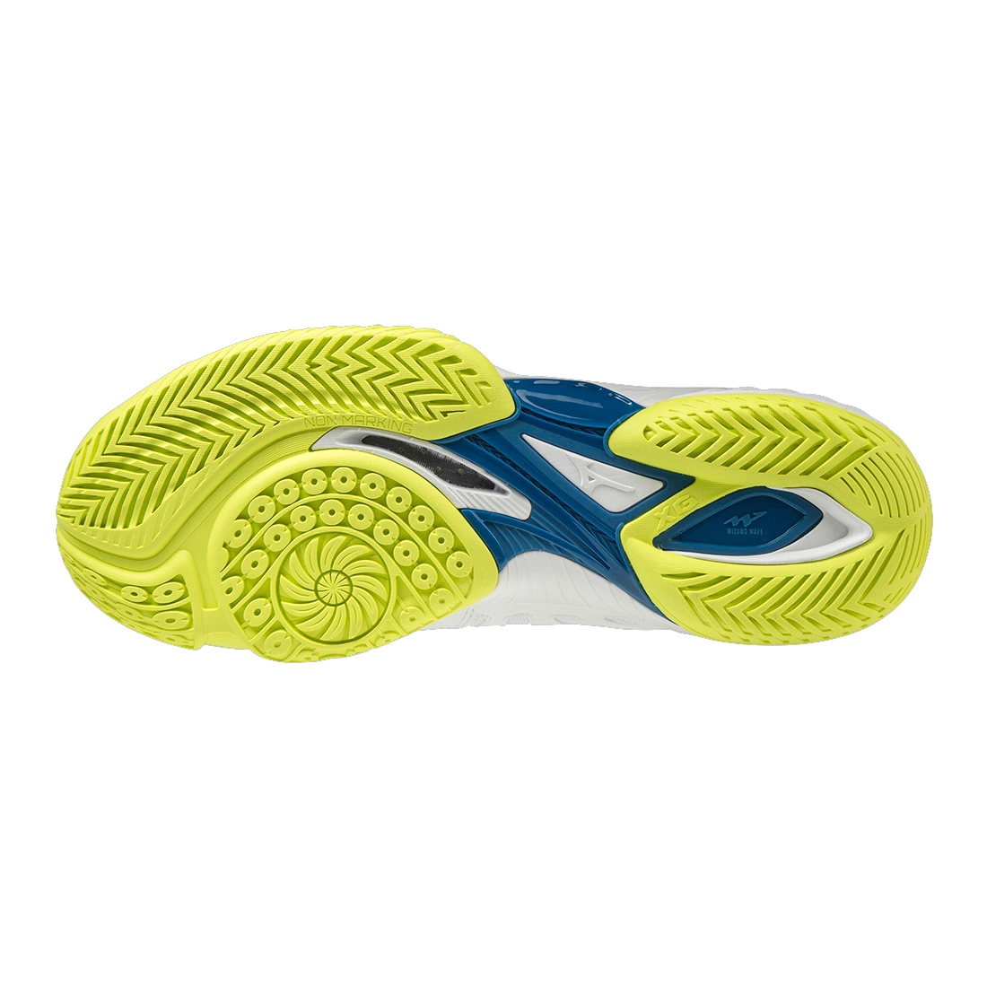 Giày cầu lông Mizuno Wave Claw - Trắng xanh vàng